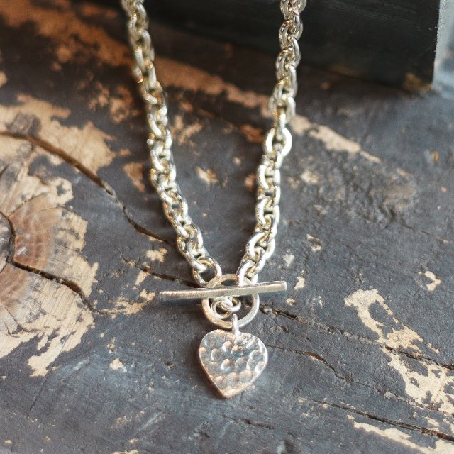 Hammered heart on t bar necklace - small