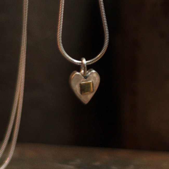 Hammered hearts with gold pendant-small