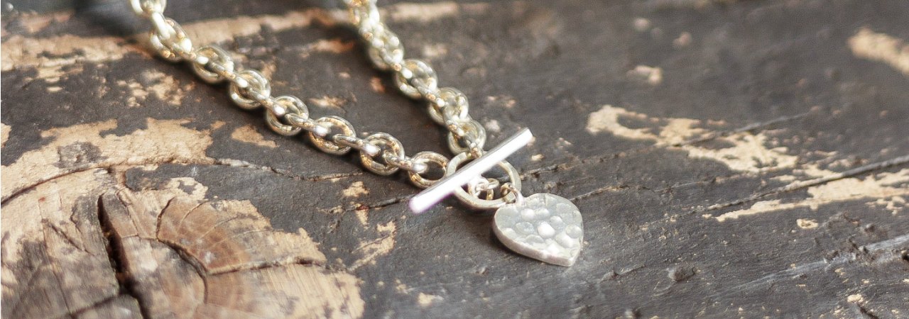 Hammered heart on t bar necklace - large
