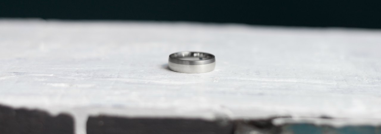 Titanium with Silver, 6mm wide, court shape - large